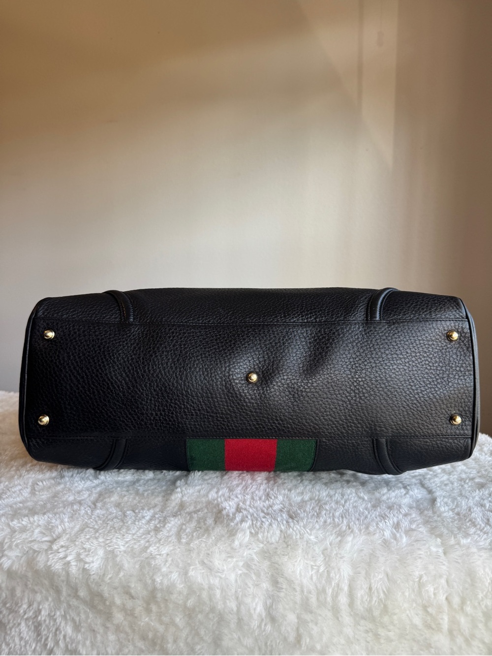 Gucci Black Leather Satchel with Green and Red Web Stripe and Gold GG - Picture 6 of 15